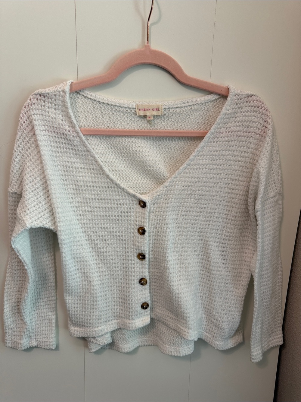 Light Blue Waffle Knit Button-Front Tunic